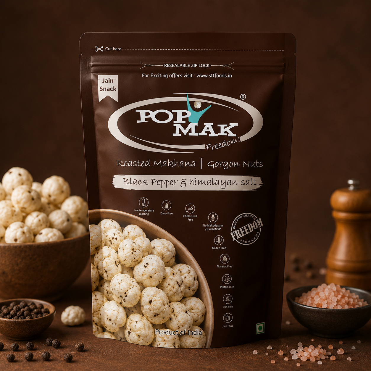 Black Pepper & Himalayan Salt Freedom - 55 G | Roasted & Flavoured Makhana | Healthy Snack | Gorgon Nuts