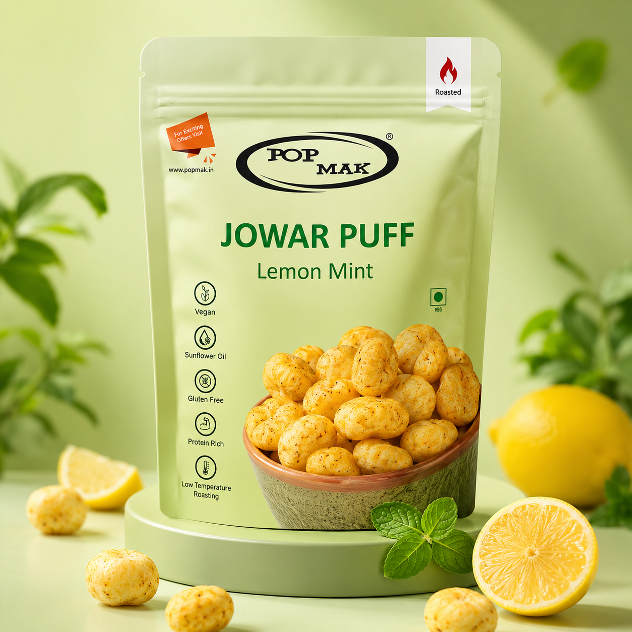 Roasted Jowar Puff – Lemon Mint | Healthy Snack