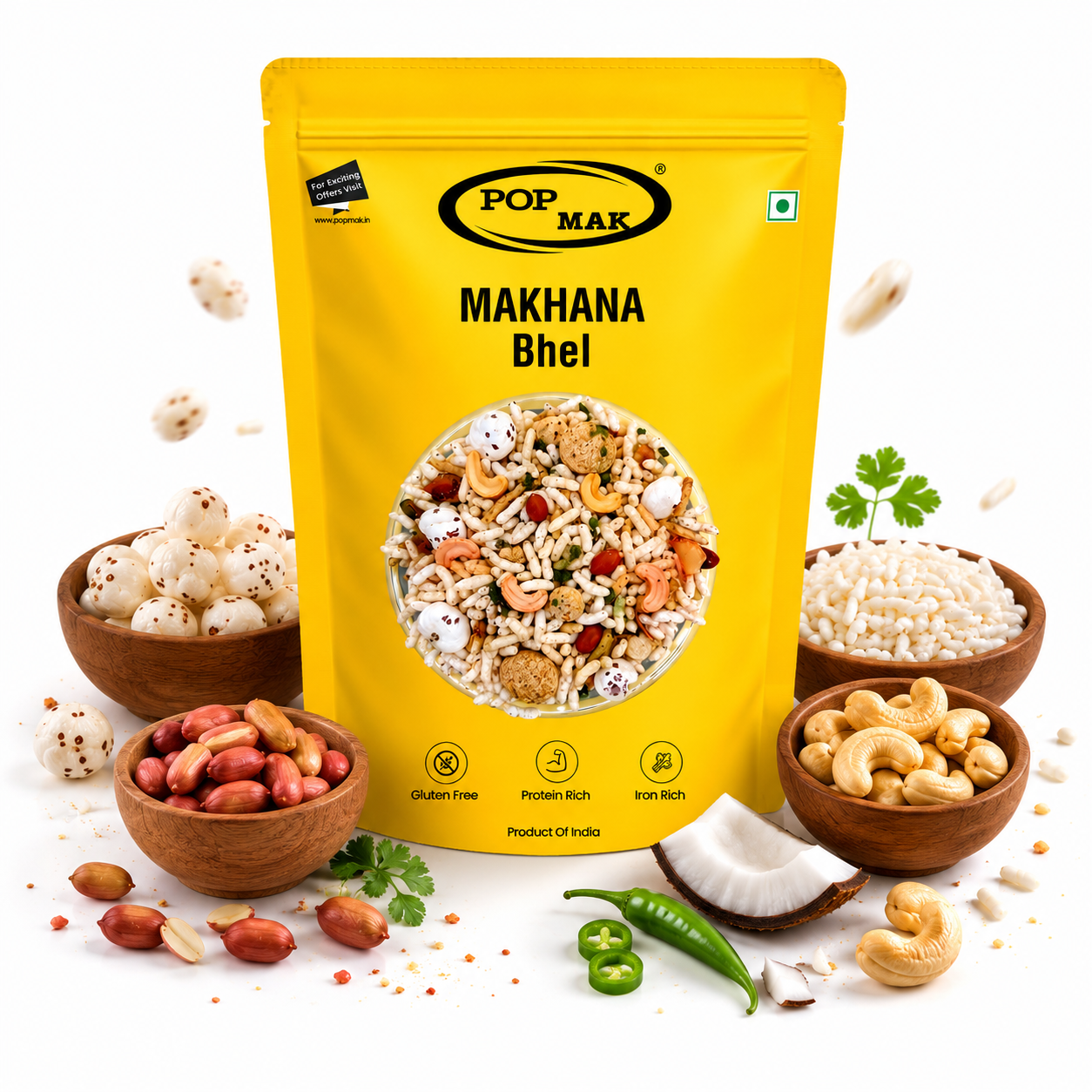Popmak Makhana Bhel – Roasted Fox Nuts Snack (200g)