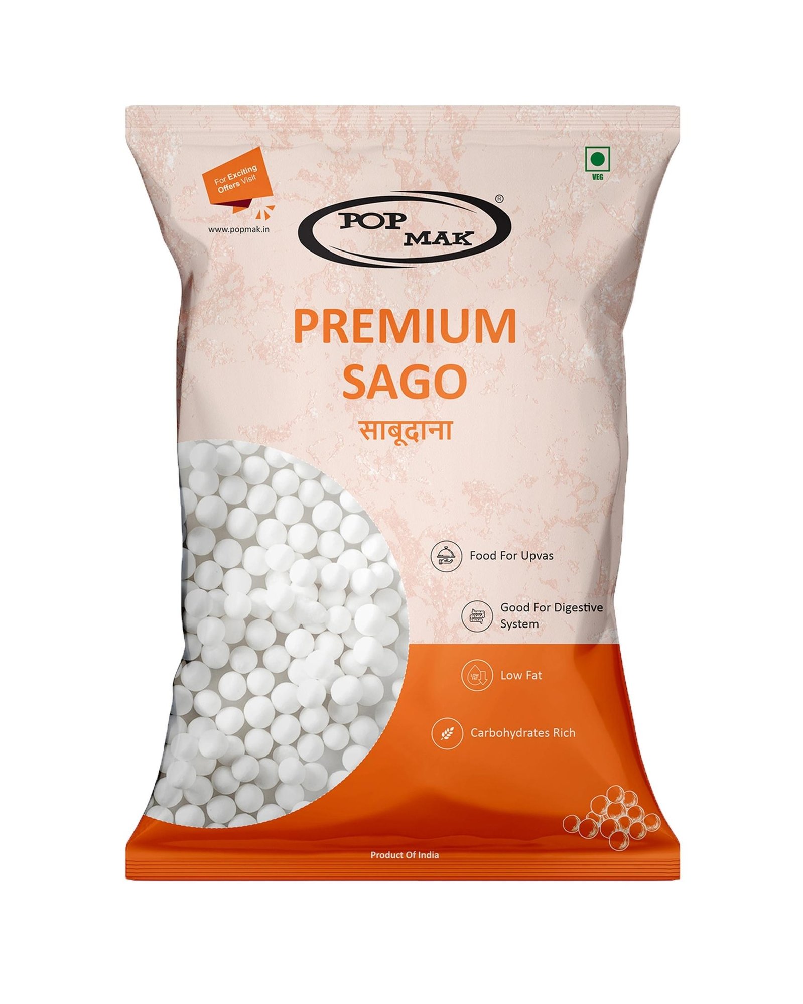 Premium 100% Natural Gluten-Free Sabudana (Tapioca Pearls / Sago) Fasting Snack– 500g Pack