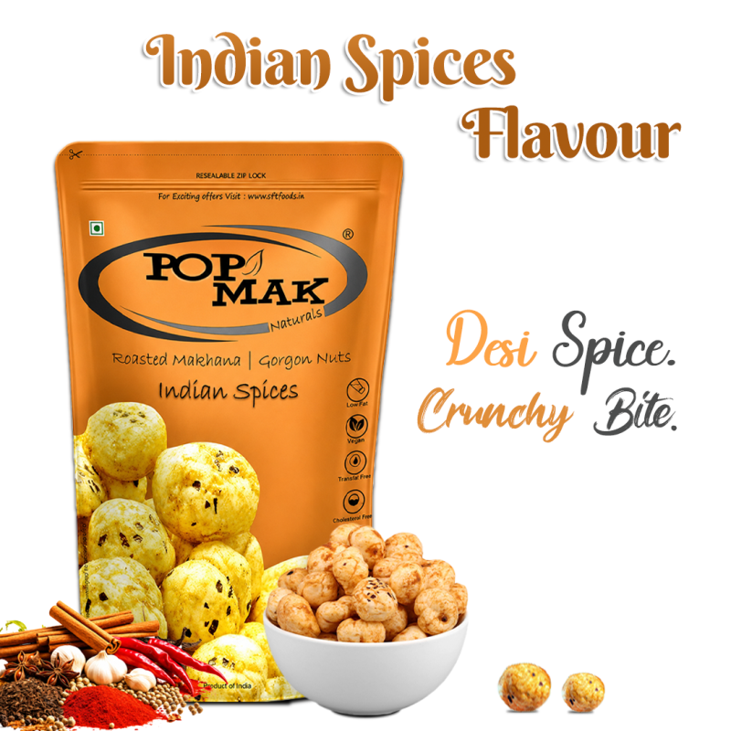 Popmak Roasted & Flavoured Makhana – Indian Spices, 80g  Crunchy | Flavourful | Guilt-Free | Healthy Snack