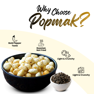 POPMAK Roasted & Flavoured Makhana – Black Pepper & Himalayan Salt (80g) | Healthy Snack | Gorgon Nuts