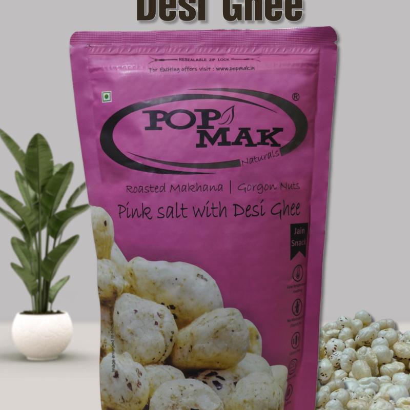 POPMAK Roasted Flavoured Makhana – Pink Salt with Desi Ghee (55g) | Healthy Snack | Fox Nuts