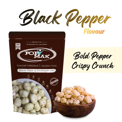 POPMAK Roasted & Flavoured Makhana – Black Pepper & Himalayan Salt (80g) | Healthy Snack | Gorgon Nuts